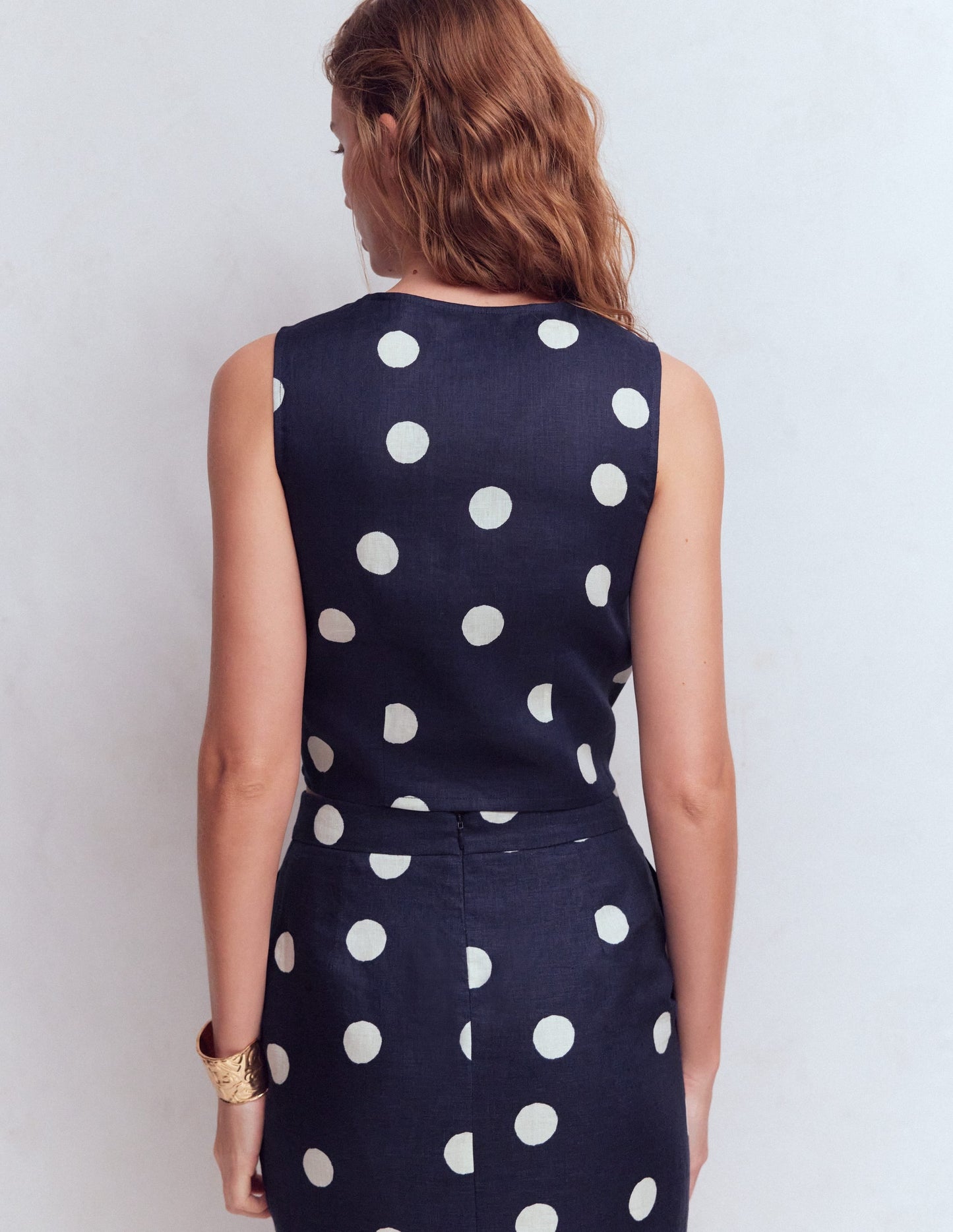 Andrea Linen Shell Top-French Navy, Painted Dot
