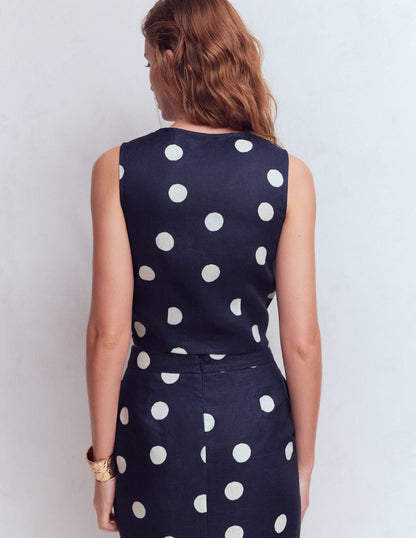 Andrea Linen Shell Top-French Navy, Painted Dot