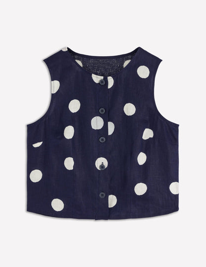 Andrea Linen Shell Top-French Navy, Painted Dot