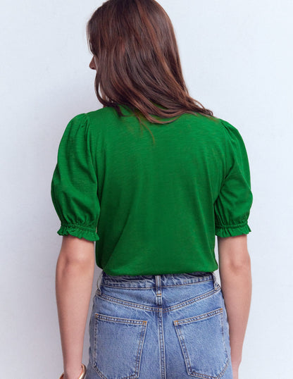 Eda Ruffle Front Shirt-Fresh Green