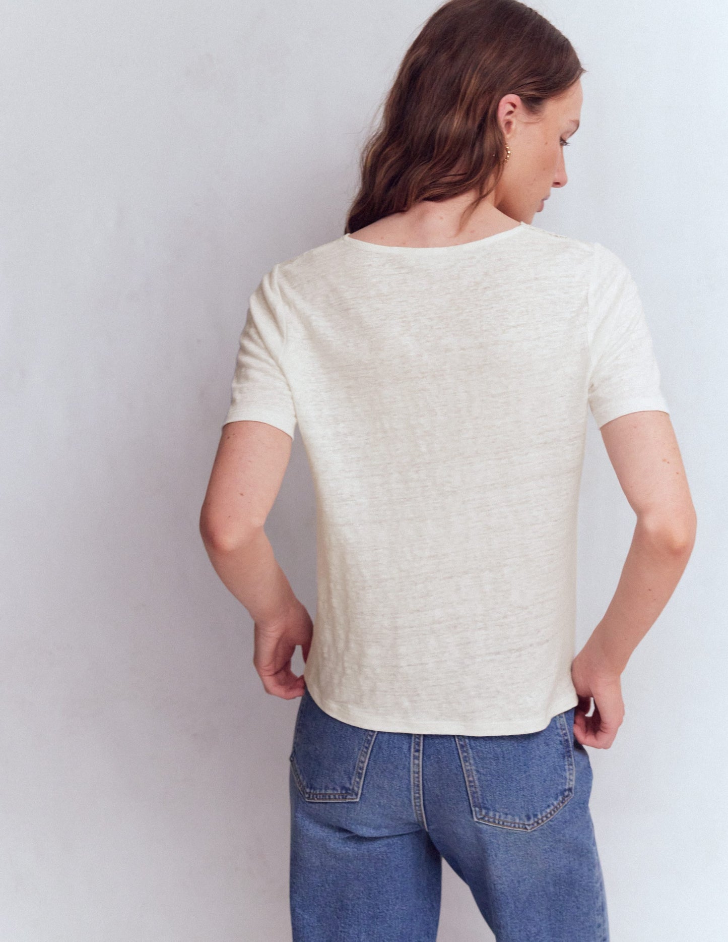 Tara Lace Trim Linen T-shirt-Coconut Milk
