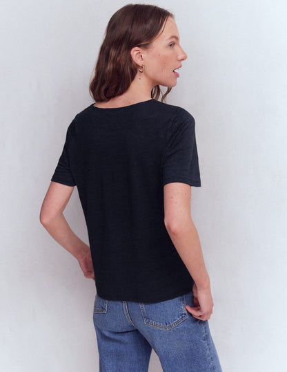 Tara Lace Trim Linen T-shirt-Navy Blazer