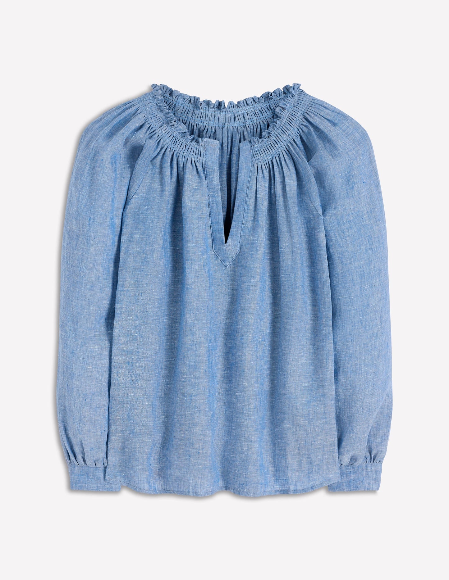 Serena Pleat Neck Linen Top-Chambray