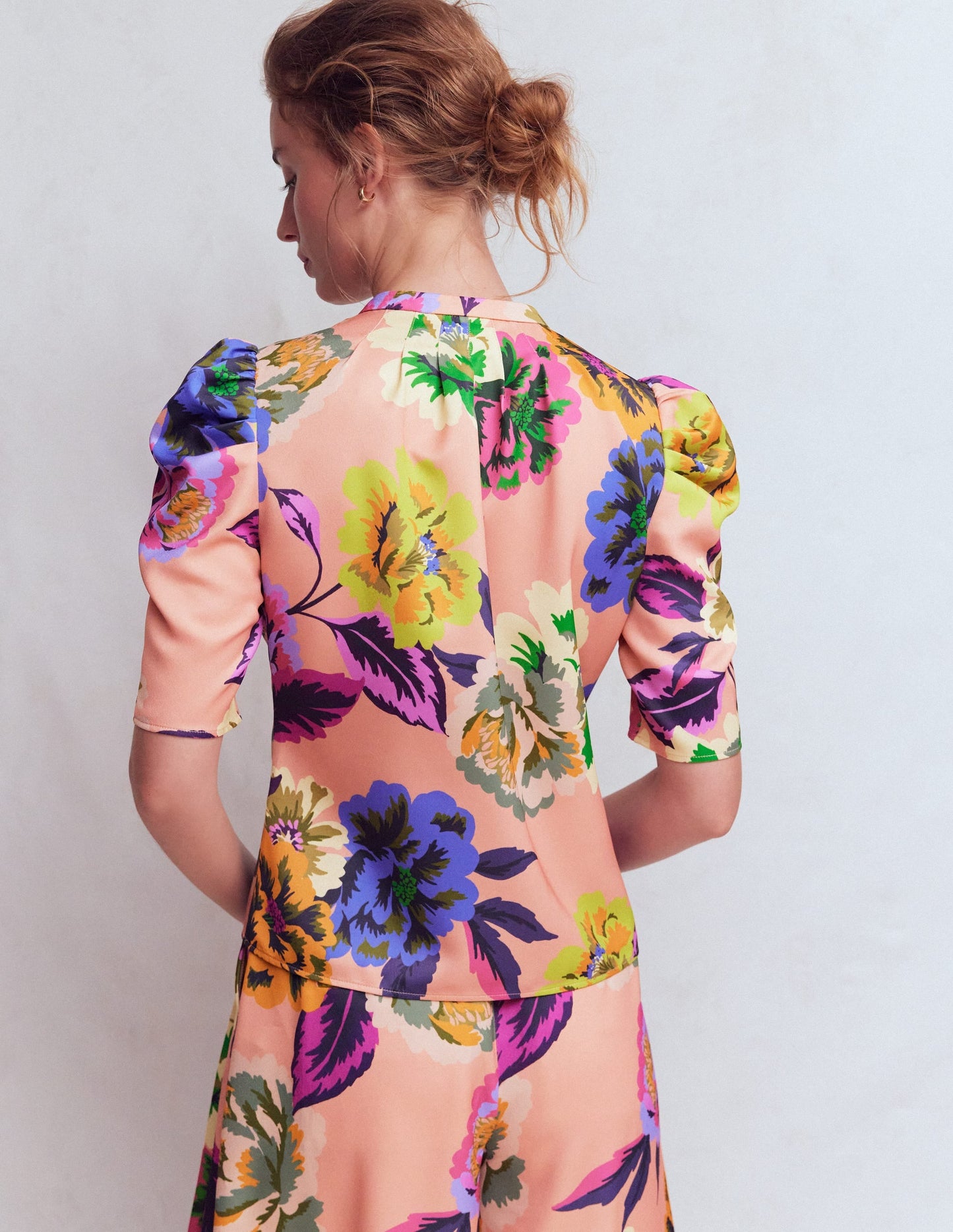 Pleated Mutton Sleeve Top-Multi, Opulent Blossom