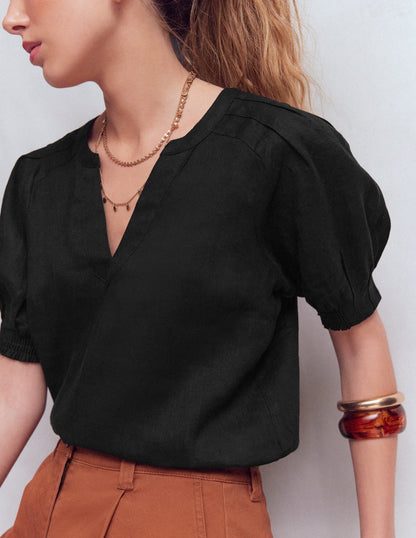 Rae Linen Top-Black