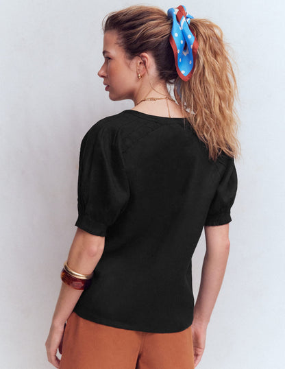 Rae Linen Top-Black