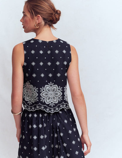 Sofia Broderie Shell Top-Navy