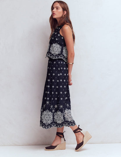 Sofia Broderie Shell Top-Navy