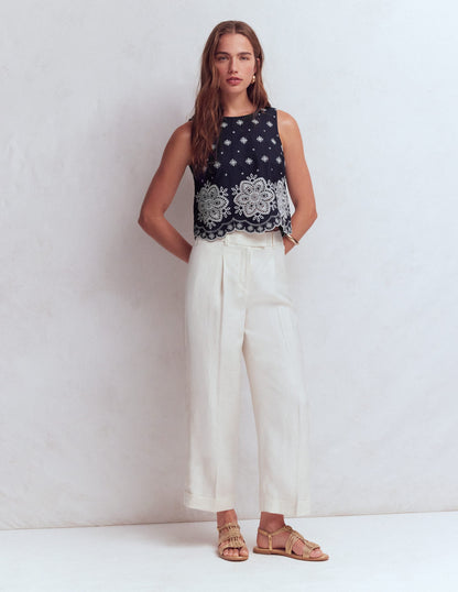 Sofia Broderie Shell Top-Navy
