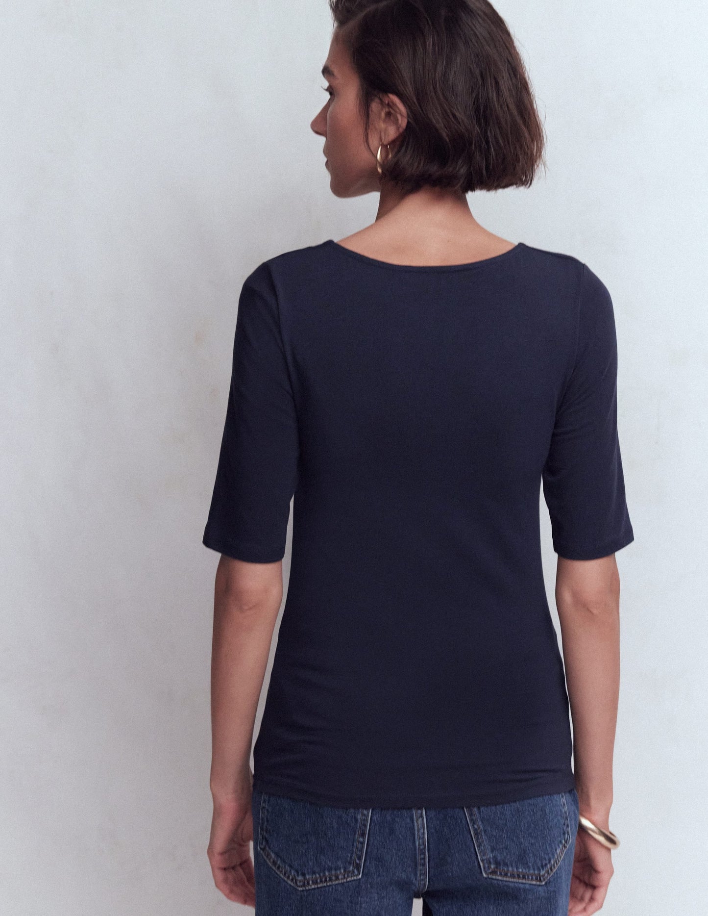 Tia Ruched V-neck Top-Navy