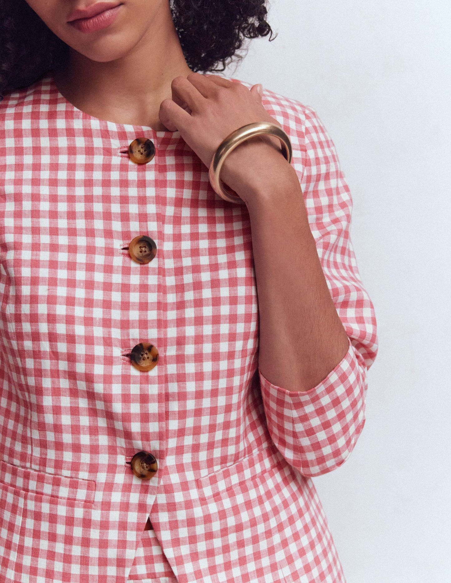 Hampstead Linen Blazer-Vintage Rose Gingham