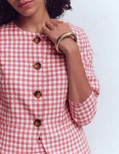 Hampstead Linen Blazer-Vintage Rose Gingham