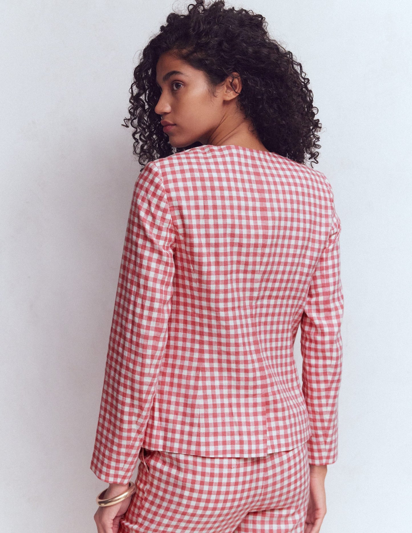 Hampstead Linen Blazer-Vintage Rose Gingham