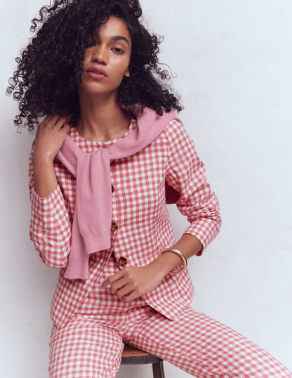 Hampstead Linen Blazer-Vintage Rose Gingham