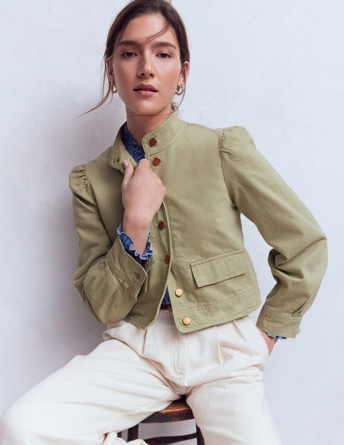 Topstitch Denim Jacket-Soft Green