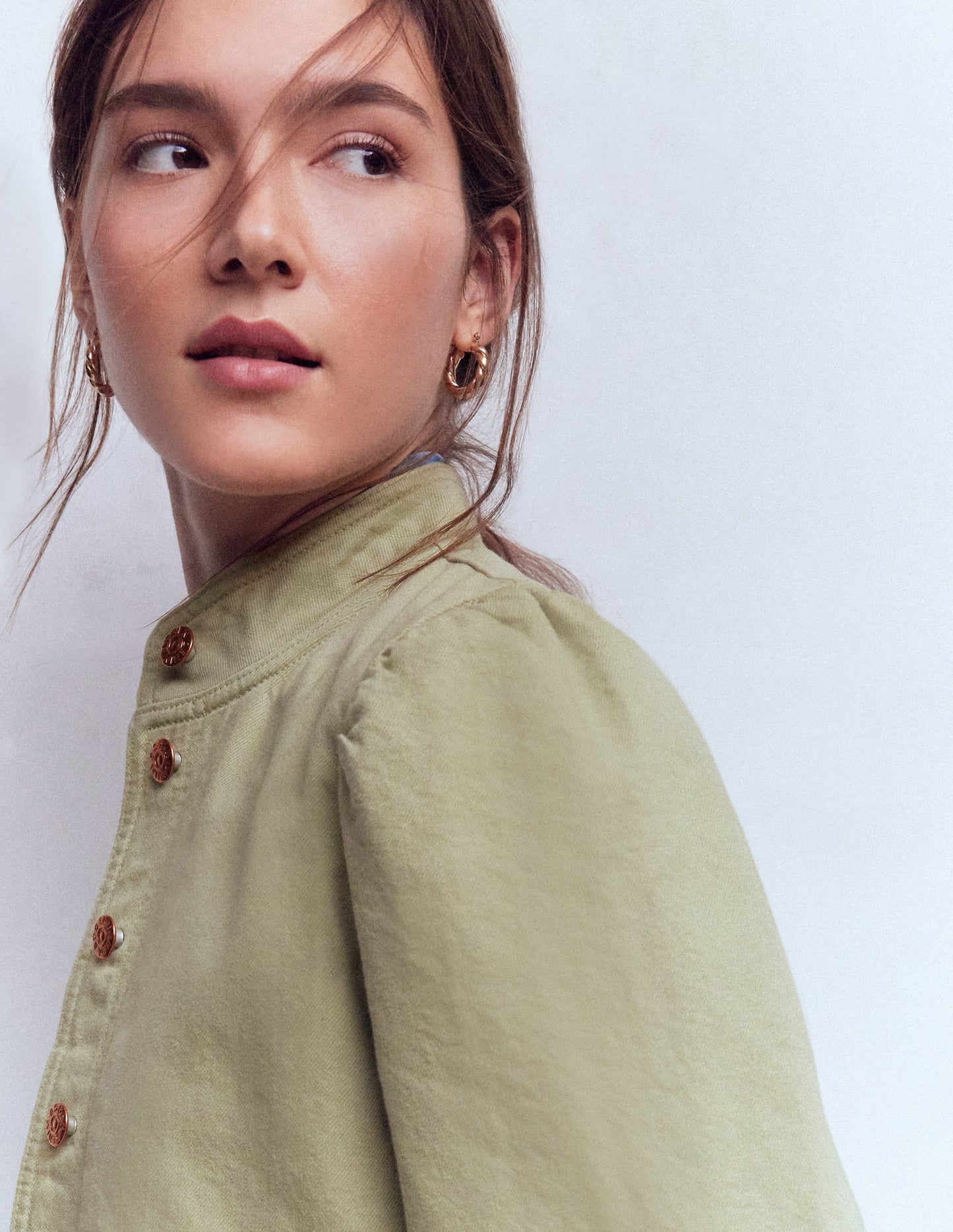 Topstitch Denim Jacket-Soft Green