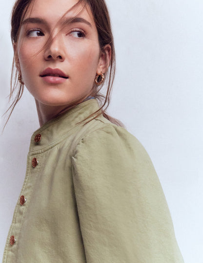 Topstitch Denim Jacket-Soft Green