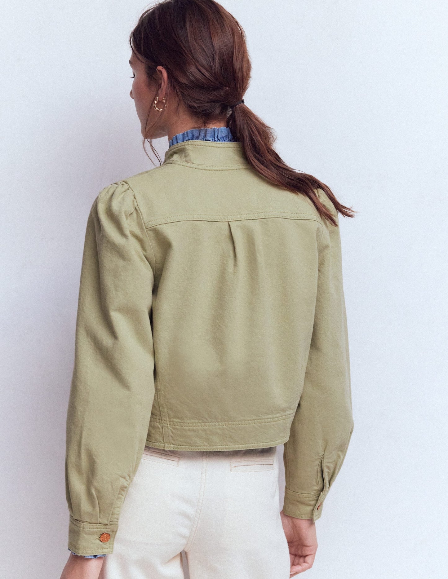 Topstitch Denim Jacket-Soft Green