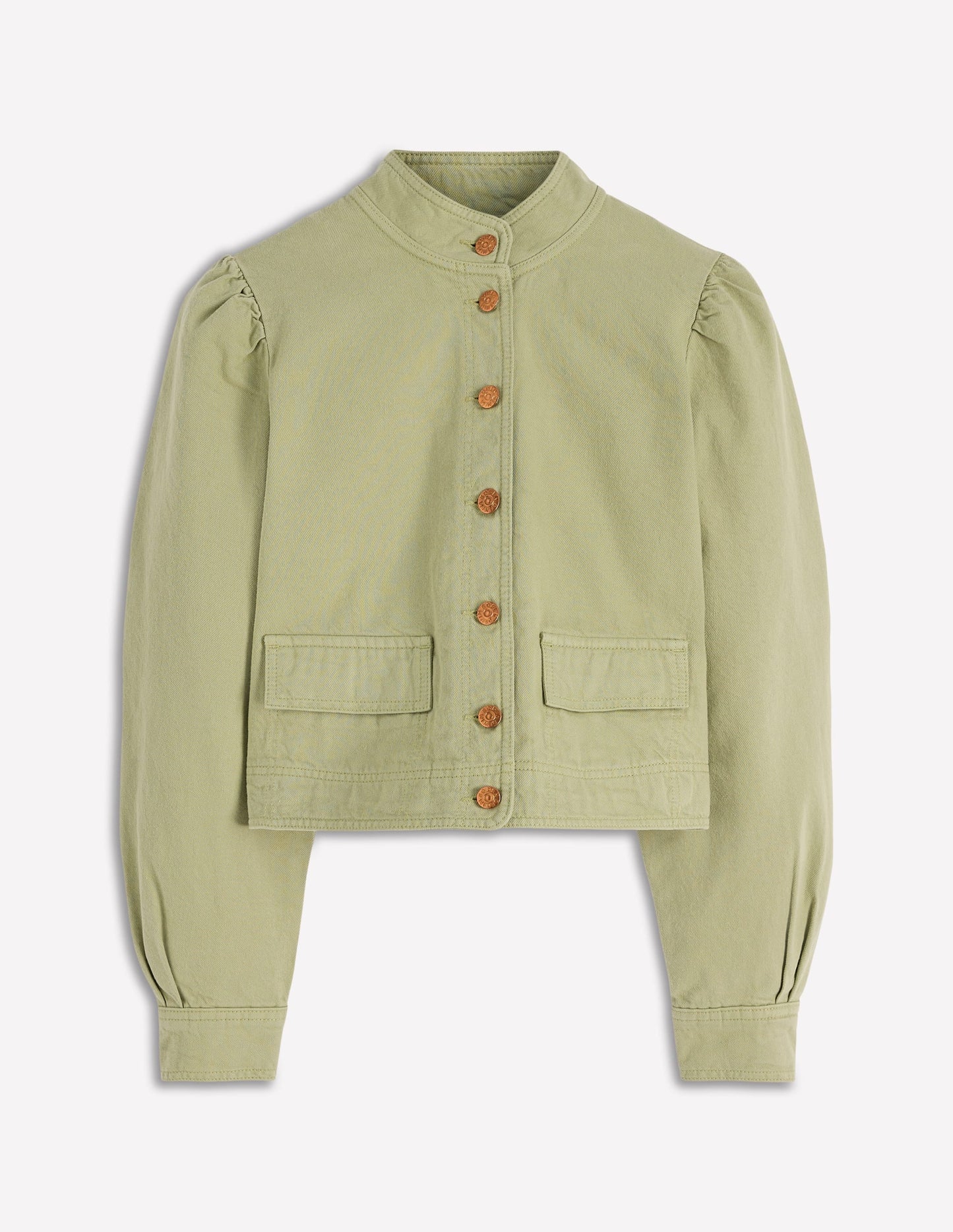 Topstitch Denim Jacket-Soft Green