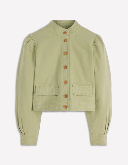 Topstitch Denim Jacket-Soft Green