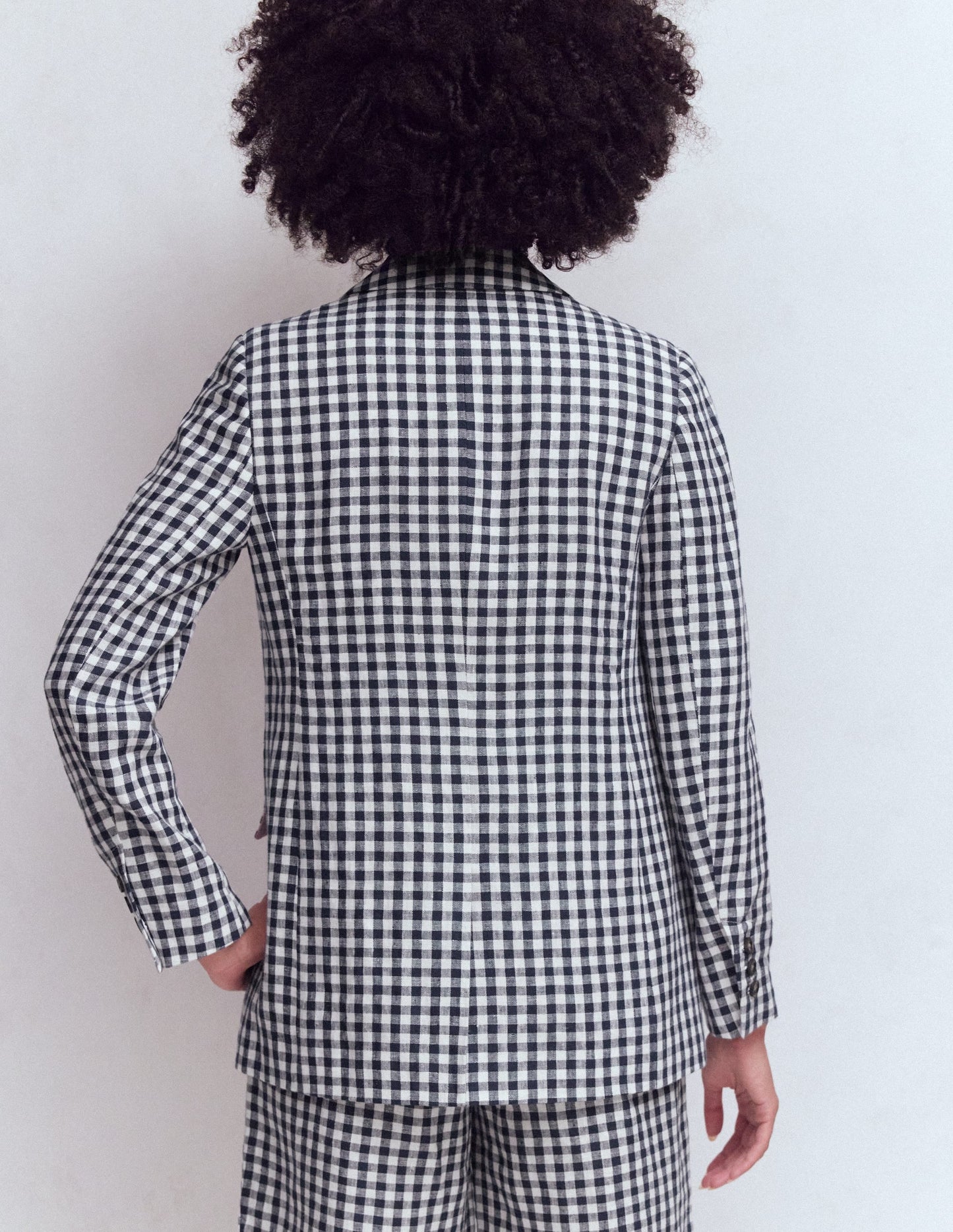 Woodbridge Linen Blazer-Navy, Ivory Gingham