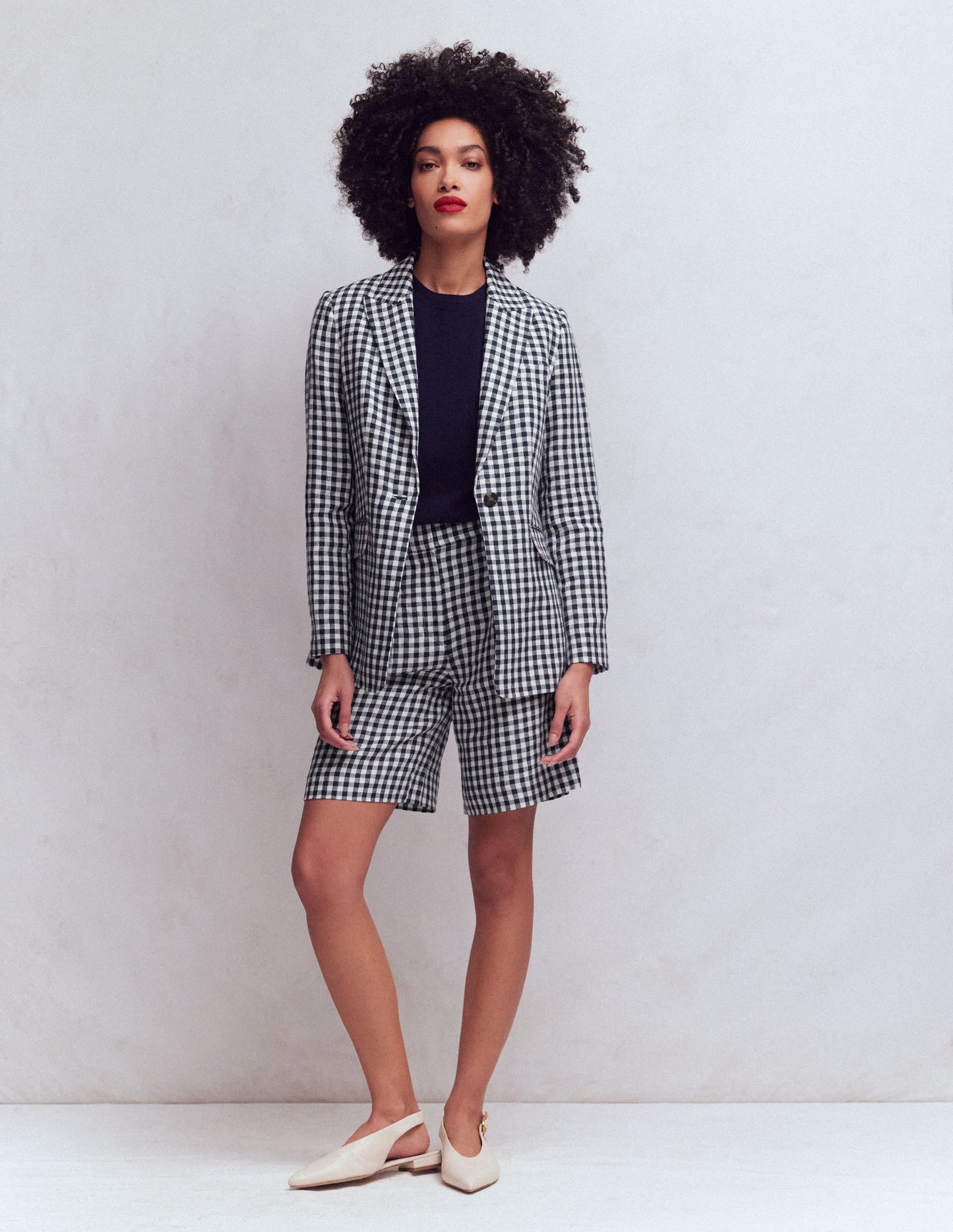 Woodbridge Linen Blazer-Navy, Ivory Gingham