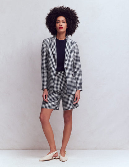 Woodbridge Linen Blazer-Navy, Ivory Gingham