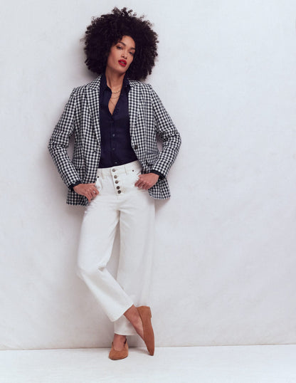 Woodbridge Linen Blazer-Navy, Ivory Gingham
