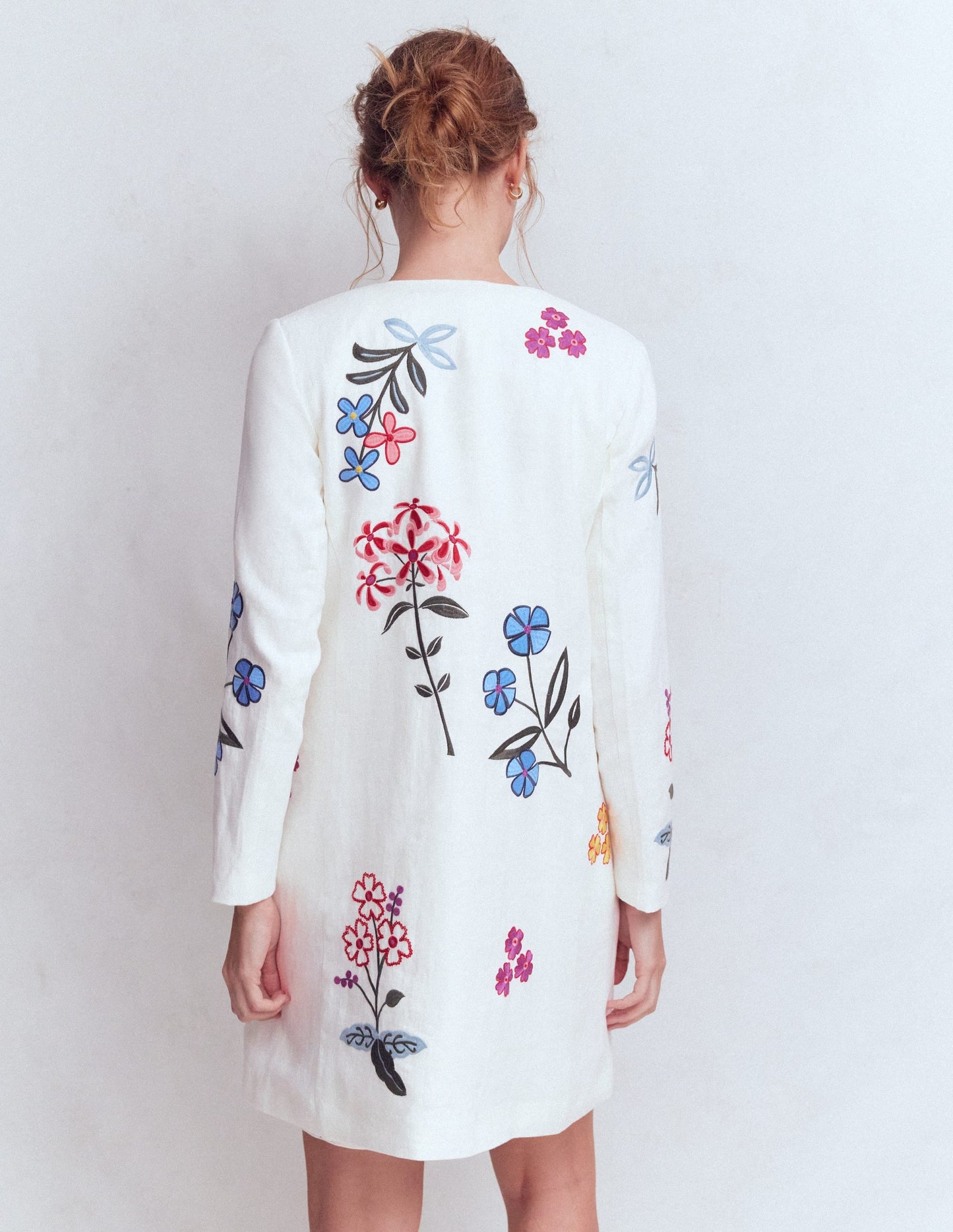 Embroidered Linen Coat-Ivory Embroidered