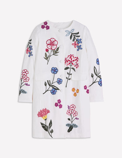Embroidered Linen Coat-Ivory Embroidered
