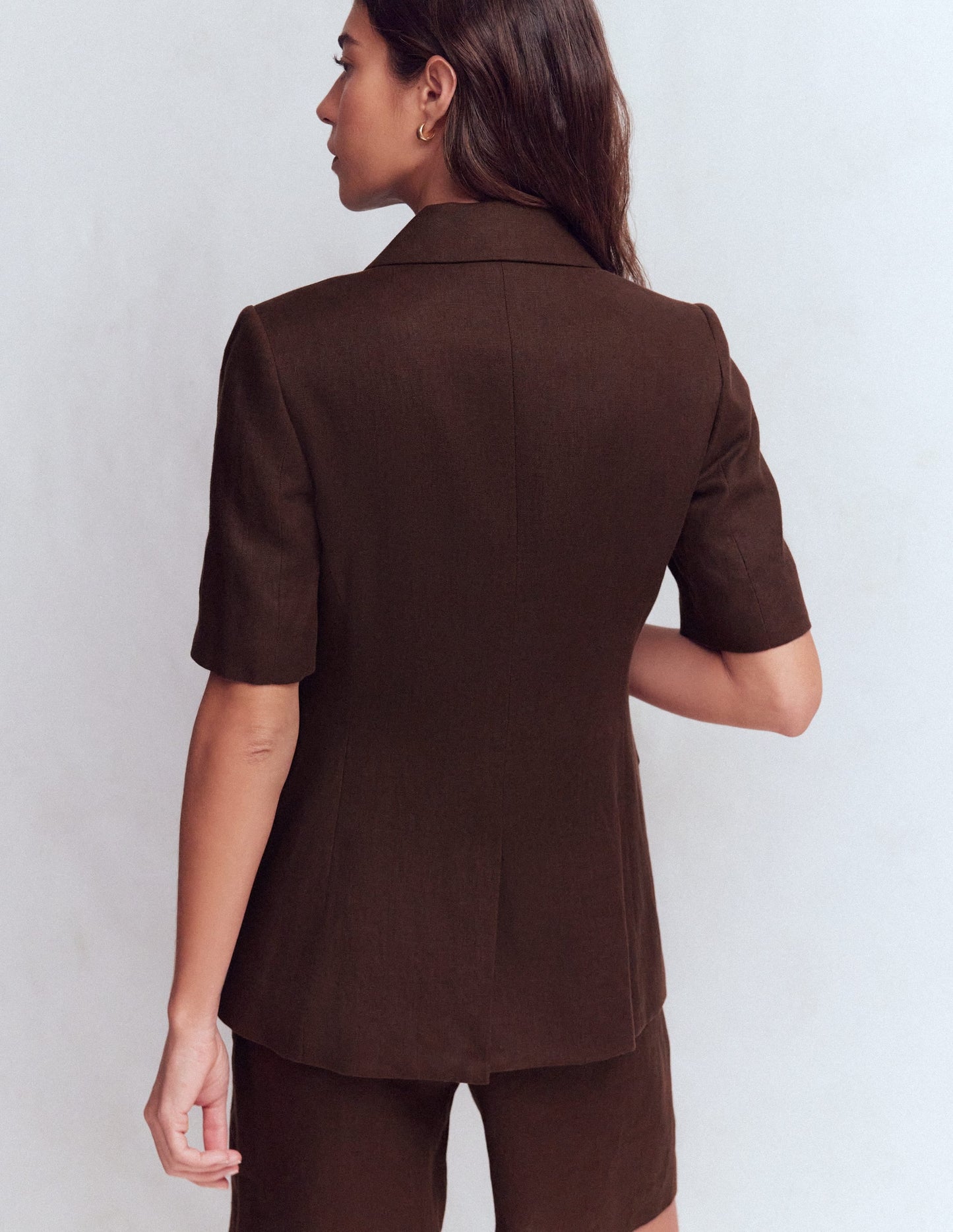 Short Sleeve Linen Blazer-Bitter Chocolate