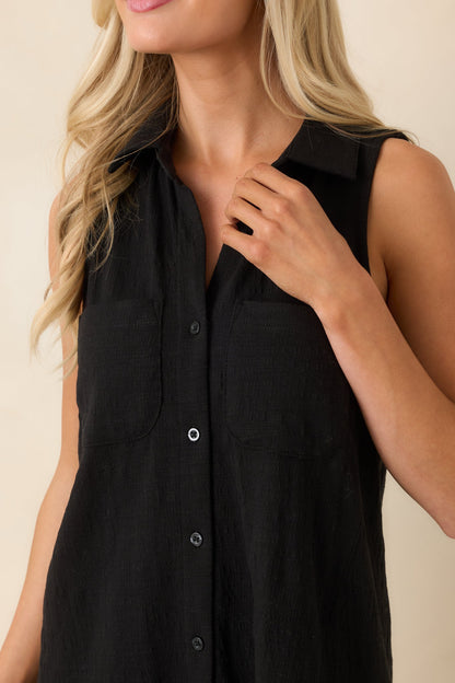 Z Supply New Light Black Textured Shirt Mini Dress
