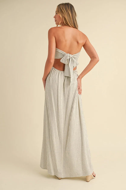 Klesis Striped Back Tie Strapless Maxi Dress