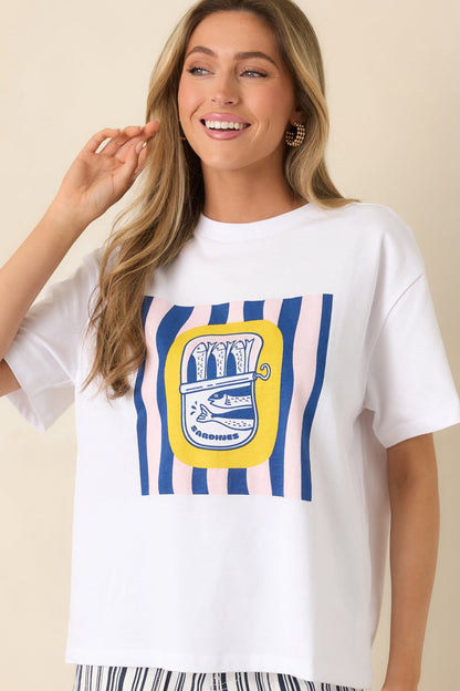MINKPINK Marina White Multi Relaxed Oversized Cotton Tee