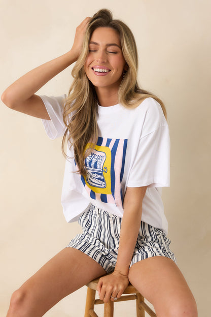 MINKPINK Marina White Multi Relaxed Oversized Cotton Tee