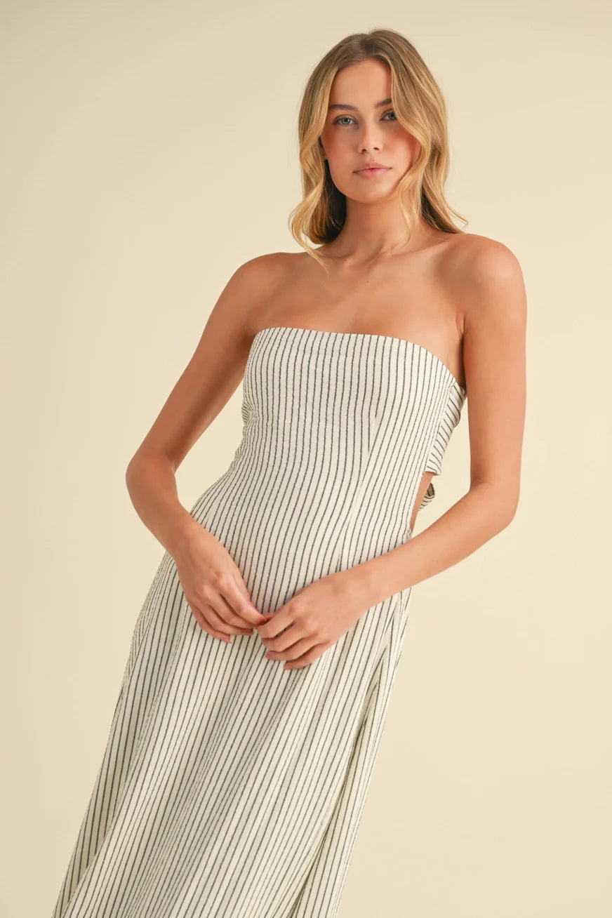 Klesis Striped Back Tie Strapless Maxi Dress