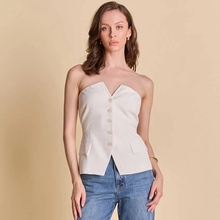 Endless Rose Linen Button Up Tube Top