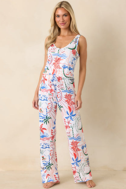 Z Supply Double V-Neck White Multi Getaway Tank