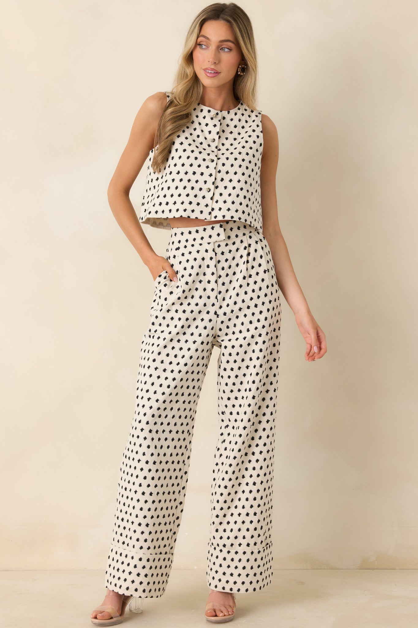 FRNCH Isolde Ivory & Black Cotton Linen Trousers