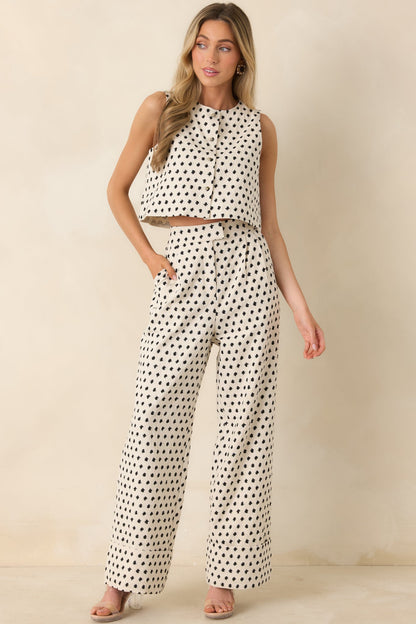 FRNCH Isolde Ivory & Black Cotton Linen Trousers