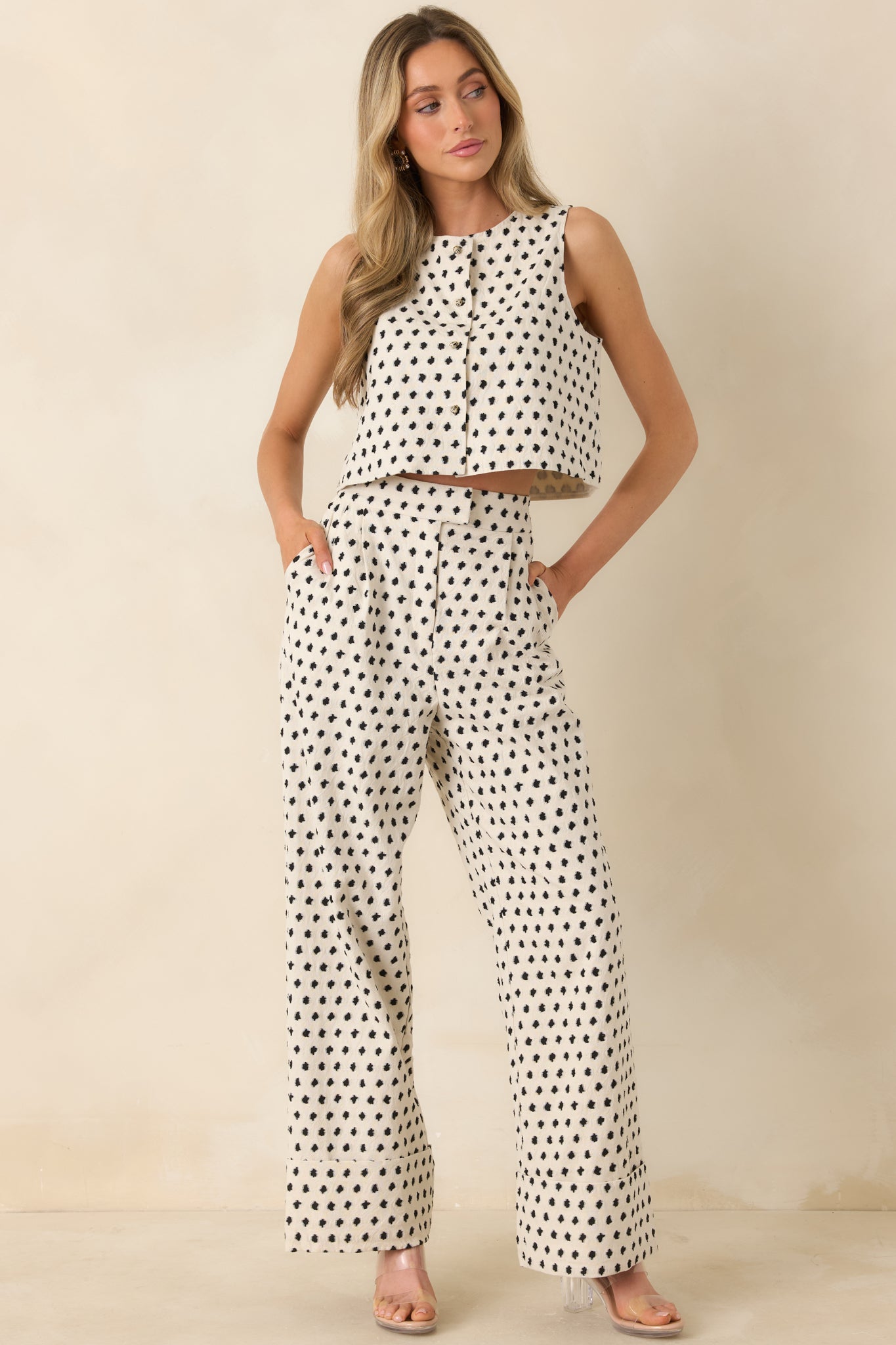 FRNCH Nautilus Ivory & Black Cotton Linen Vest