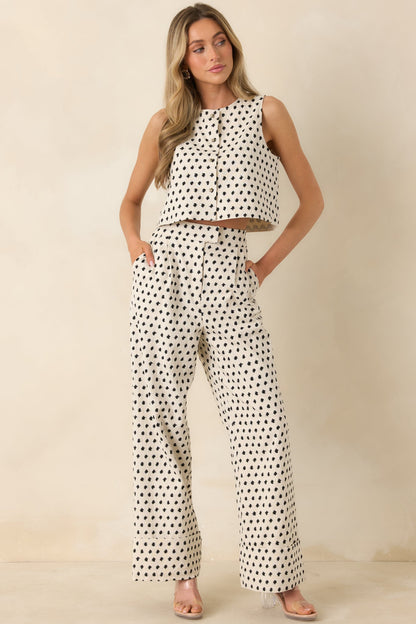 FRNCH Isolde Ivory & Black Cotton Linen Trousers
