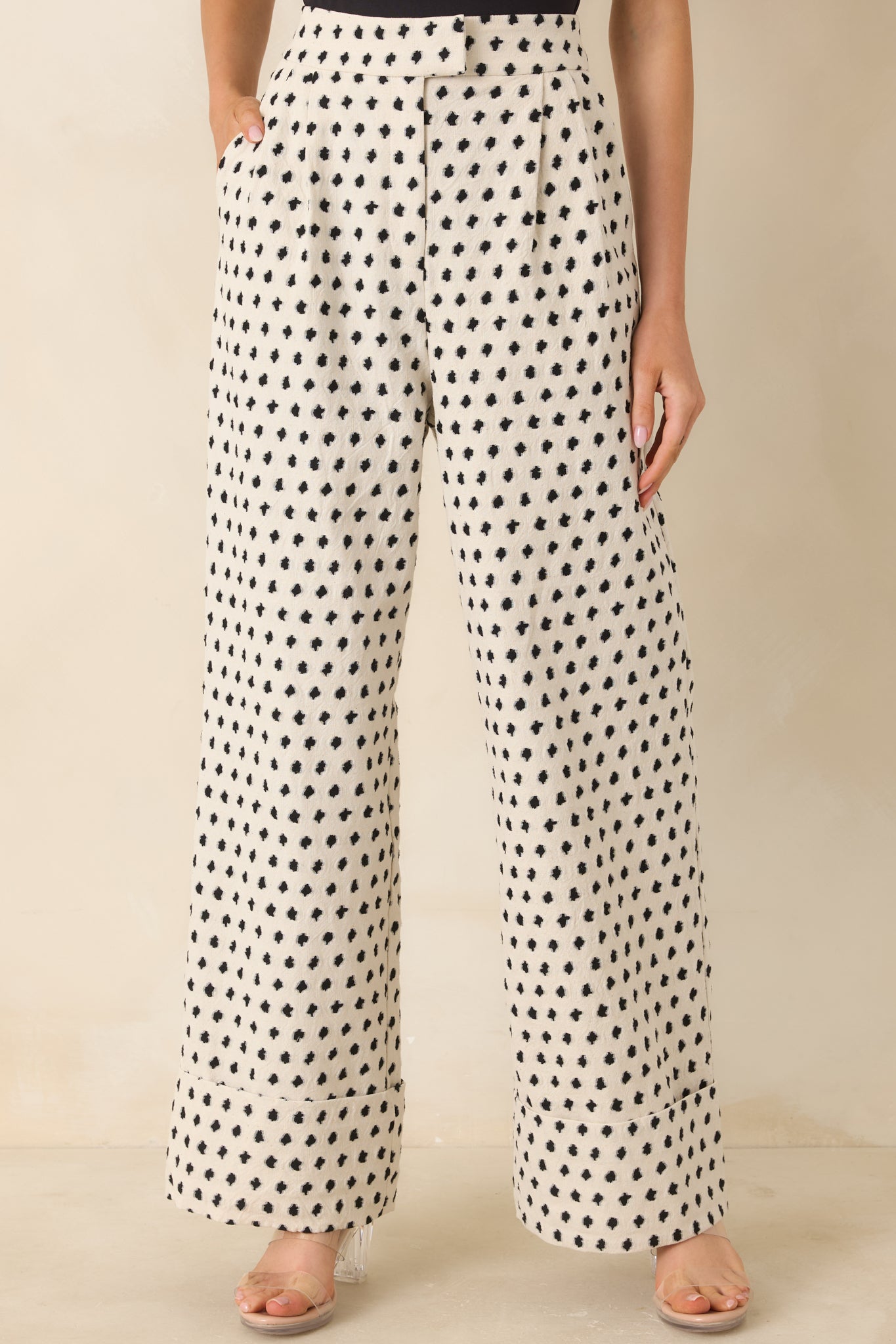 FRNCH Isolde Ivory & Black Cotton Linen Trousers
