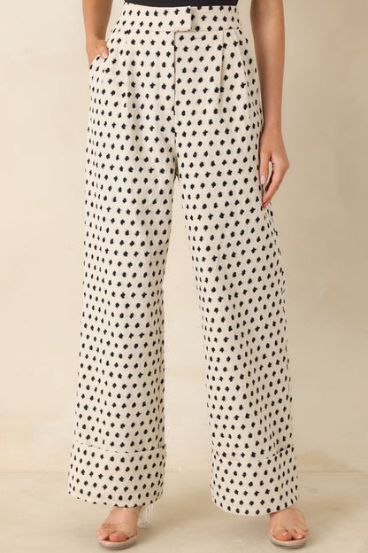 FRNCH Isolde Ivory & Black Cotton Linen Trousers