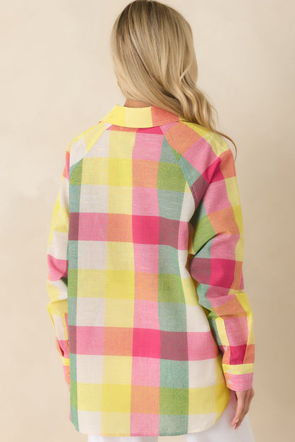 Prosperina Paula Pink Multi Plaid Cotton Button Up Shirt