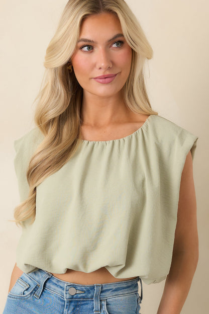 Ebb and Flow Sage Green Blouson Crop Top