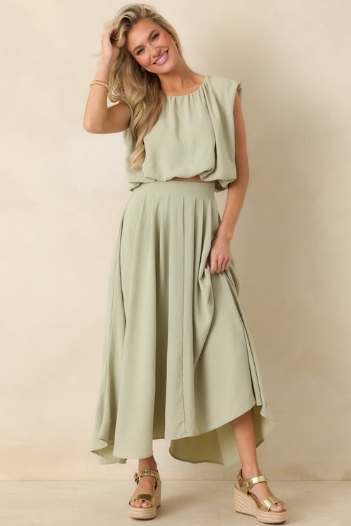 Ebb and Flow Sage Green Blouson Crop Top
