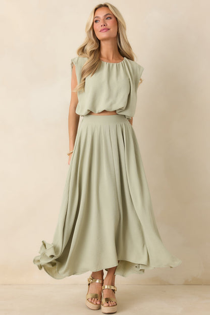 Ebb and Flow Sage Green Blouson Crop Top
