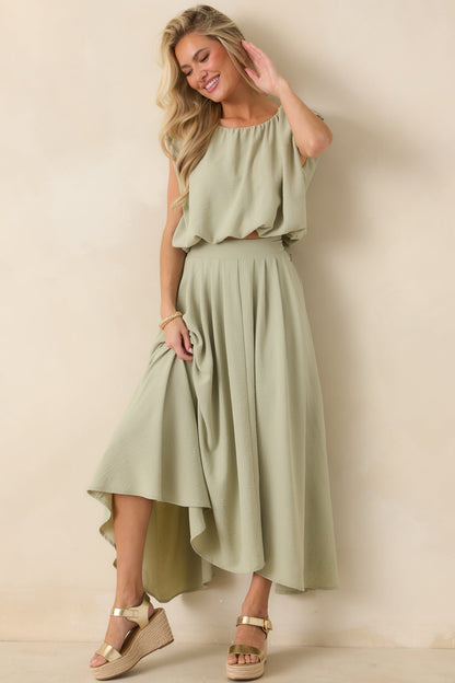 Ebb and Flow Sage Green Blouson Crop Top