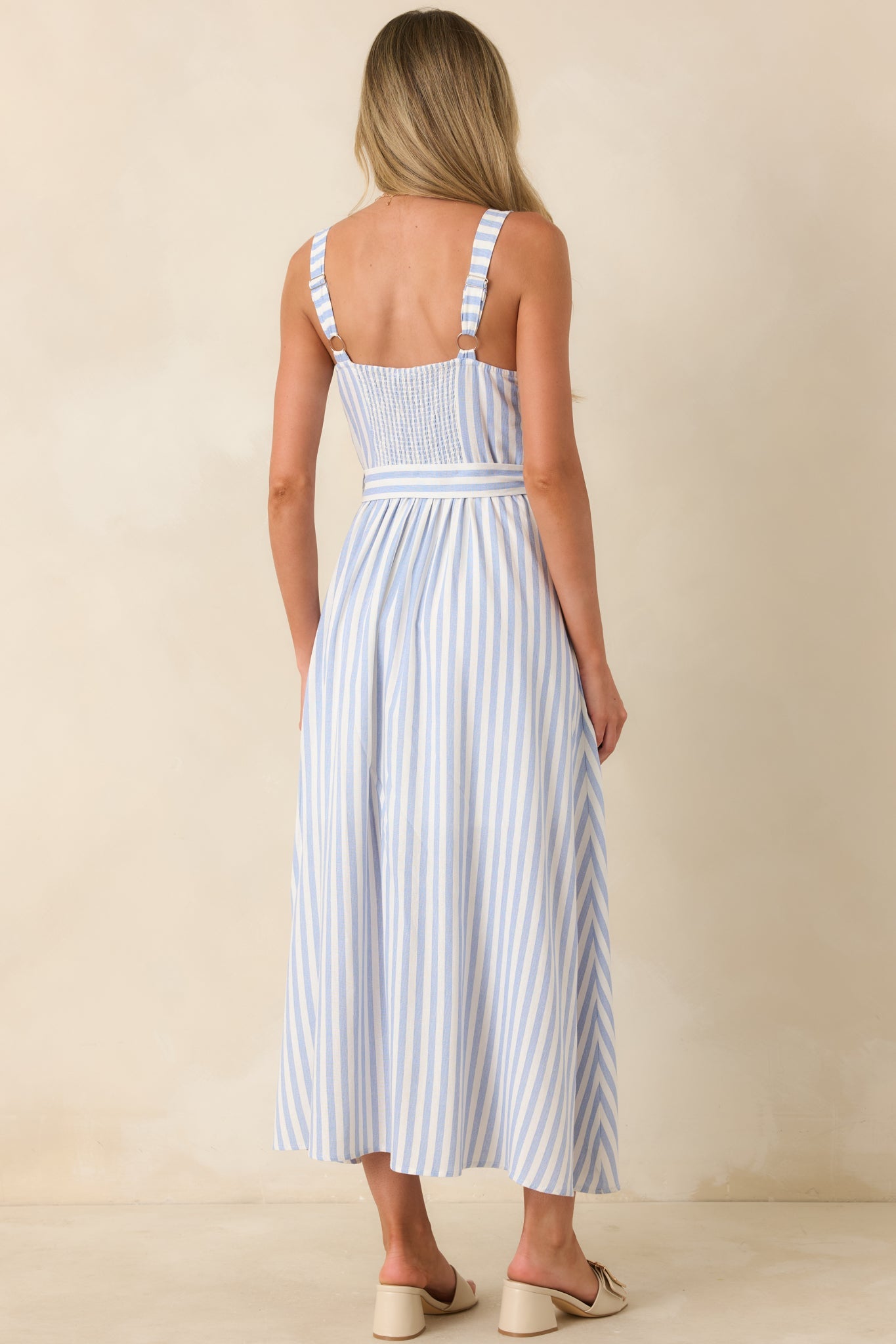 Already Thinking About It Blue Stripe Belted Bustier Midi Dress